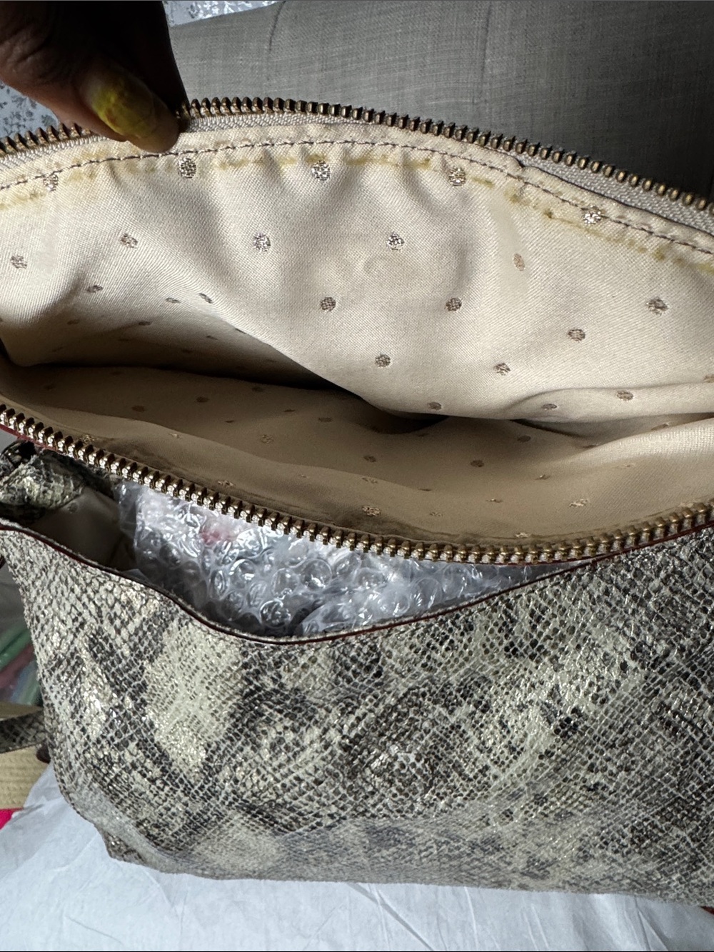kate spade Snake-Print Shoulder and cross body Bag in Cream gray and gold sparkl - Picture 7 of 9